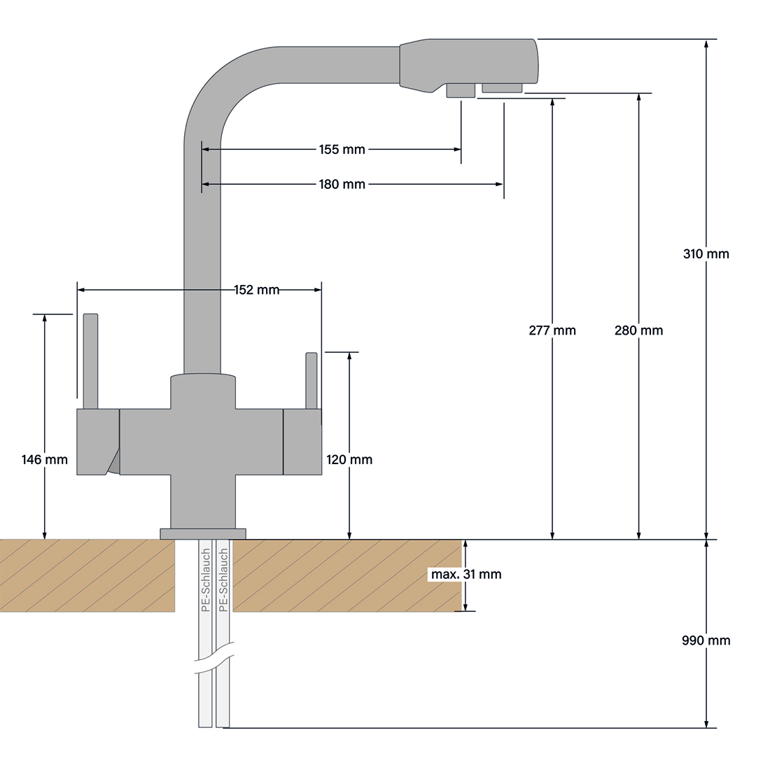 4in1 Wasserhahn PURO Wasseranschluss NFS zertifiziert