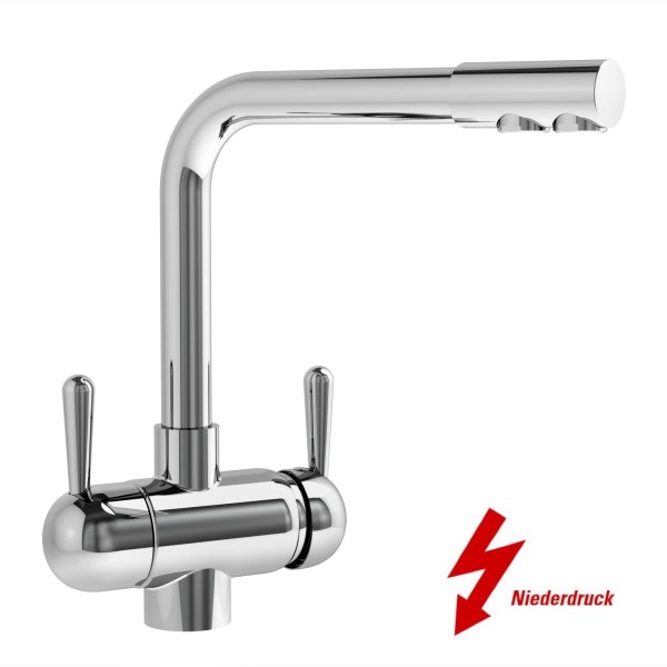 Designer Drei-Wege-Wasserhahn GM L- Auslauf Messing verchromt