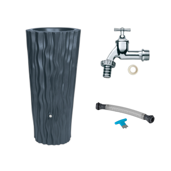 Regentonne Set Curve grau Kunststoff 160 Liter Fassungsvermögen Komplettset