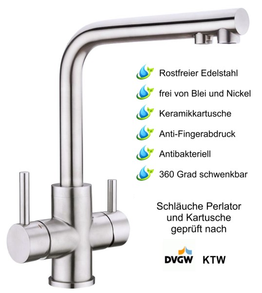3in1 Wasserhahn PURO Edelstahl