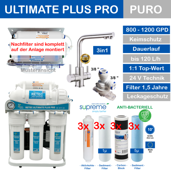 800 GPD Ultimate PLUS PRO PURO Osmoseanlage-Wasserfilter